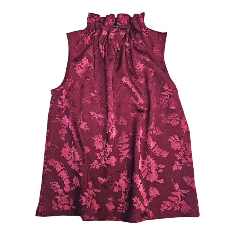 Ann Taylor Factory Burgundy Floral Sleeveless Top Size Small
